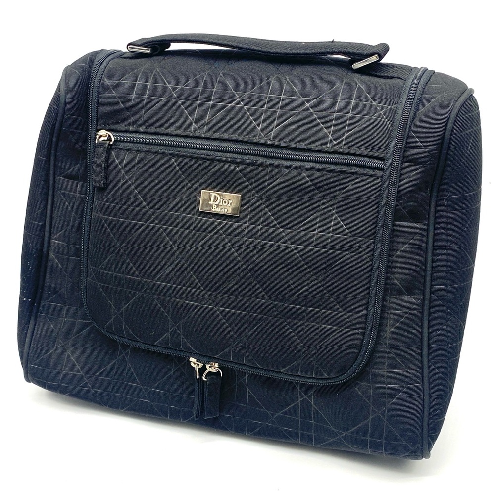 CHRISTIAN DIOR Black Cannage Travel Double Zipper Cosmetics Toiletry Bag Case